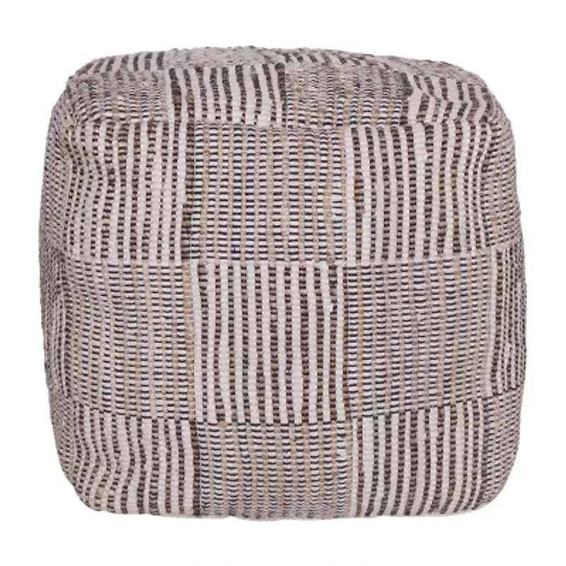 LR Home Emily Handmade Geometric Contemporary Cotton And Jute Medium Pouf Geometric Ottoman