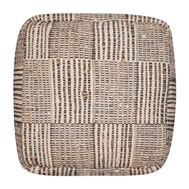 LR Home Emily Handmade Geometric Contemporary Cotton And Jute Medium Pouf Geometric Ottoman