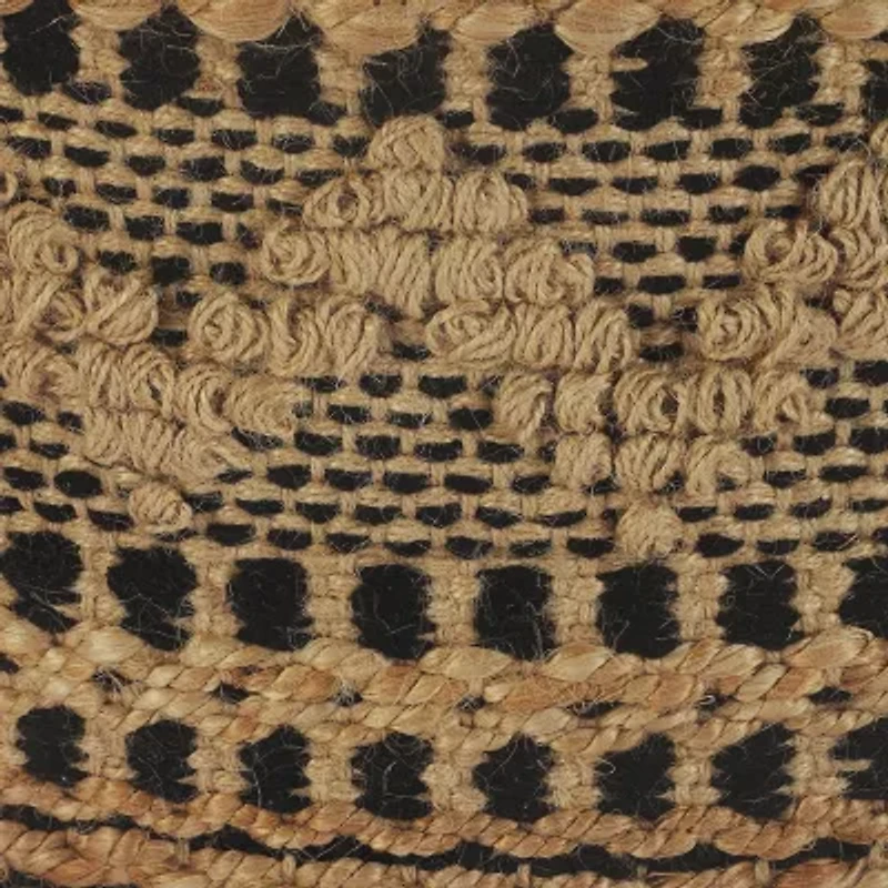 LR Home John Handmade Striped Bohemian Jute Blend Medium Pouf Geometric Ottoman