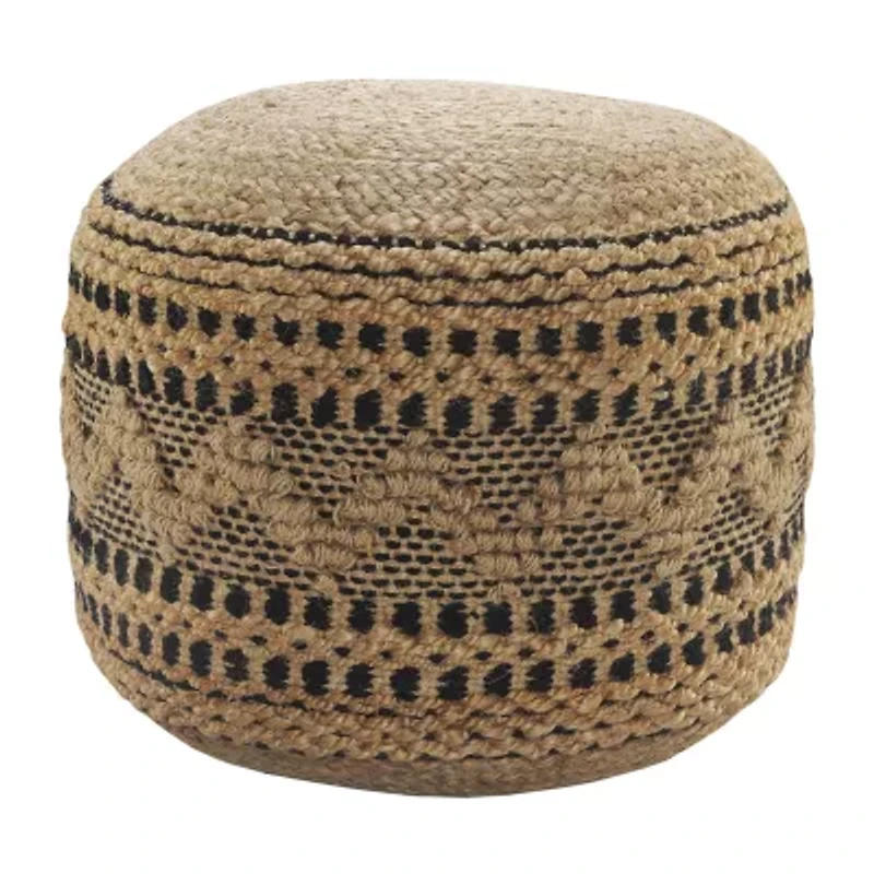 LR Home John Handmade Striped Bohemian Jute Blend Medium Pouf Geometric Ottoman