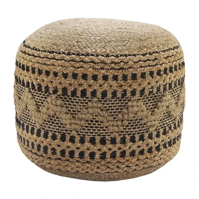 LR Home John Handmade Striped Bohemian Jute Blend Medium Pouf Geometric Ottoman