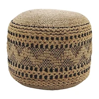LR Home John Handmade Striped Bohemian Jute Blend Medium Pouf Geometric Ottoman