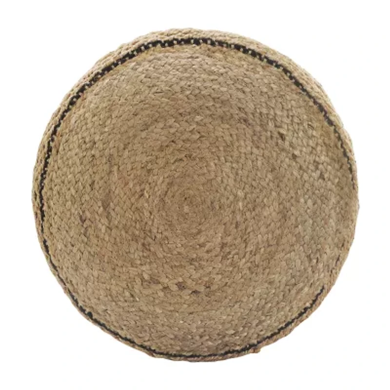 LR Home John Handmade Striped Bohemian Jute Blend Medium Pouf Geometric Ottoman