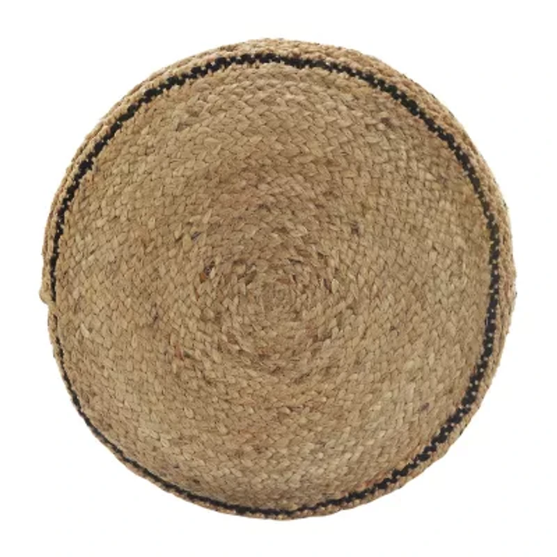 LR Home John 14" Handmade Jute Blend Pouf in Tan/Black
