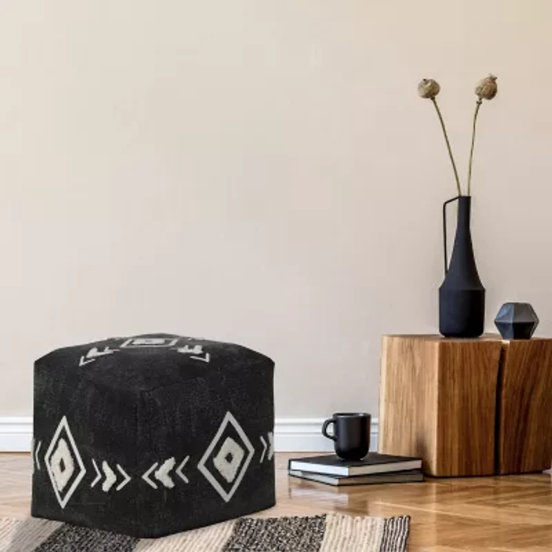 LR Home Vasilisa Handmade Geometric Contemporary Cotton Medium Pouf Geometric Ottoman