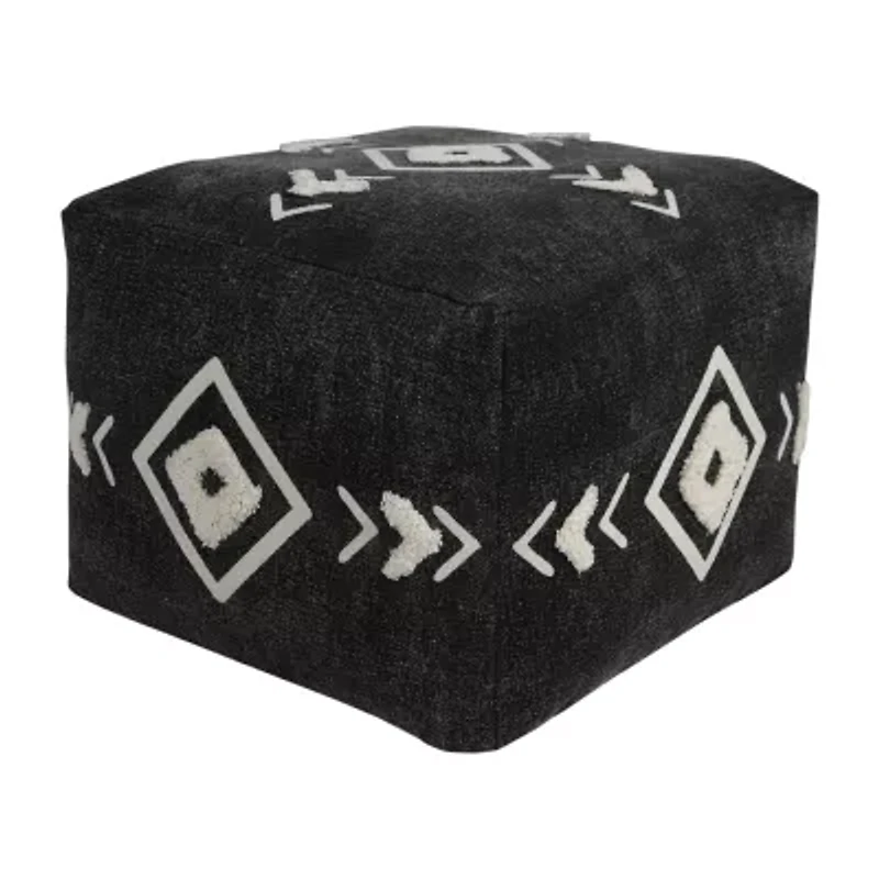 LR Home Vasilisa Handmade Geometric Contemporary Cotton Medium Pouf Geometric Ottoman