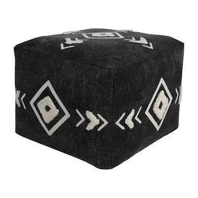 LR Home Vasilisa Handmade Geometric Contemporary Cotton Medium Pouf Geometric Ottoman