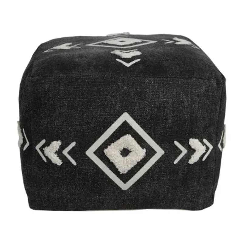LR Home Vasilisa Handmade Geometric Contemporary Cotton Medium Pouf Geometric Ottoman