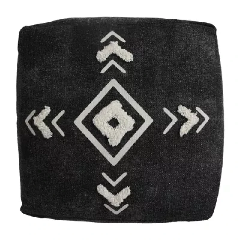 LR Home Vasilisa Handmade Geometric Contemporary Cotton Medium Pouf Geometric Ottoman