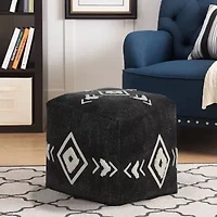 LR Home Vasilisa Handmade Geometric Contemporary Cotton Medium Pouf Geometric Ottoman