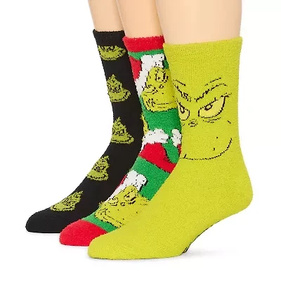 Cozy Unisex Adult 3 Pair Grinch Crew Socks