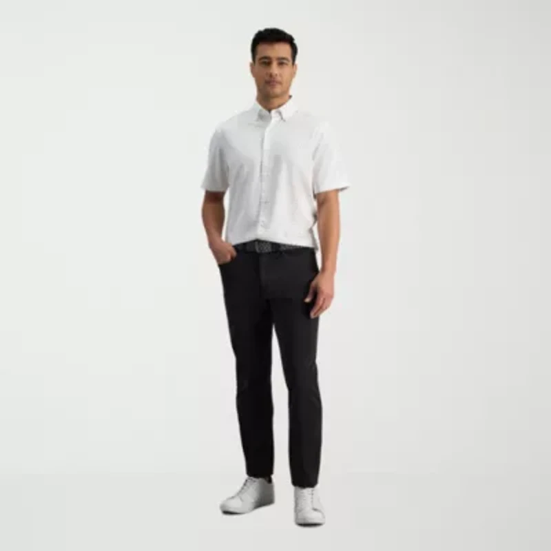 Haggar The Active Series City Flex 5 Pocket Cotton Traveler Mens Comfort Waistband Straight Fit Flat Front Pant