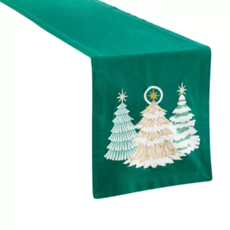 North Pole Trading Co. Green Christmas Tree Table Runner