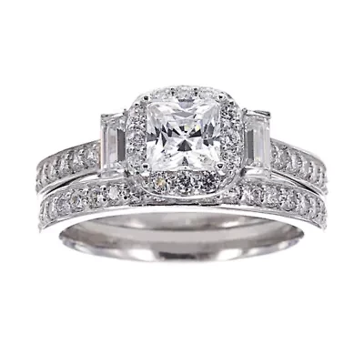 DiamonArt® Cubic Zirconia Sterling Silver 3-Stone Bridal Ring Set