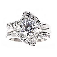DiamonArt® Cubic Zirconia Sterling Silver Solitaire Bridal Ring & Guard
