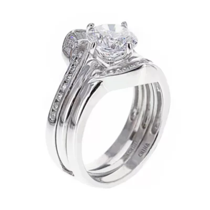DiamonArt® Cubic Zirconia Sterling Silver Solitaire Bridal Ring & Guard