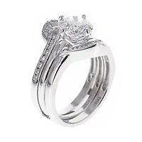 DiamonArt® Cubic Zirconia Sterling Silver Solitaire Bridal Ring & Guard