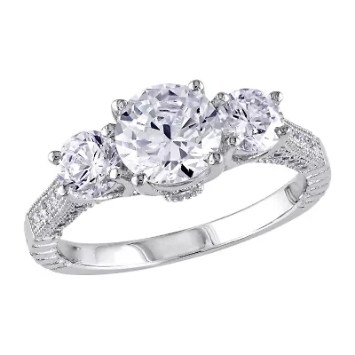 Womens 3 CT. Cubic Zirconia Sterling Silver 3-Stone Engagement Ring