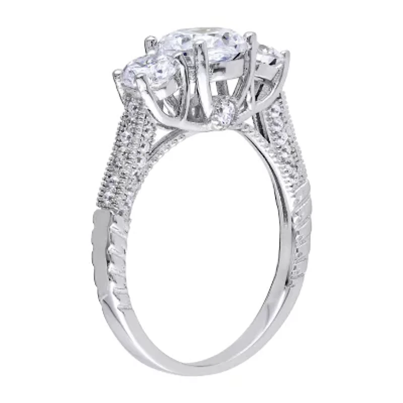 Womens 3 CT. Cubic Zirconia Sterling Silver 3-Stone Engagement Ring