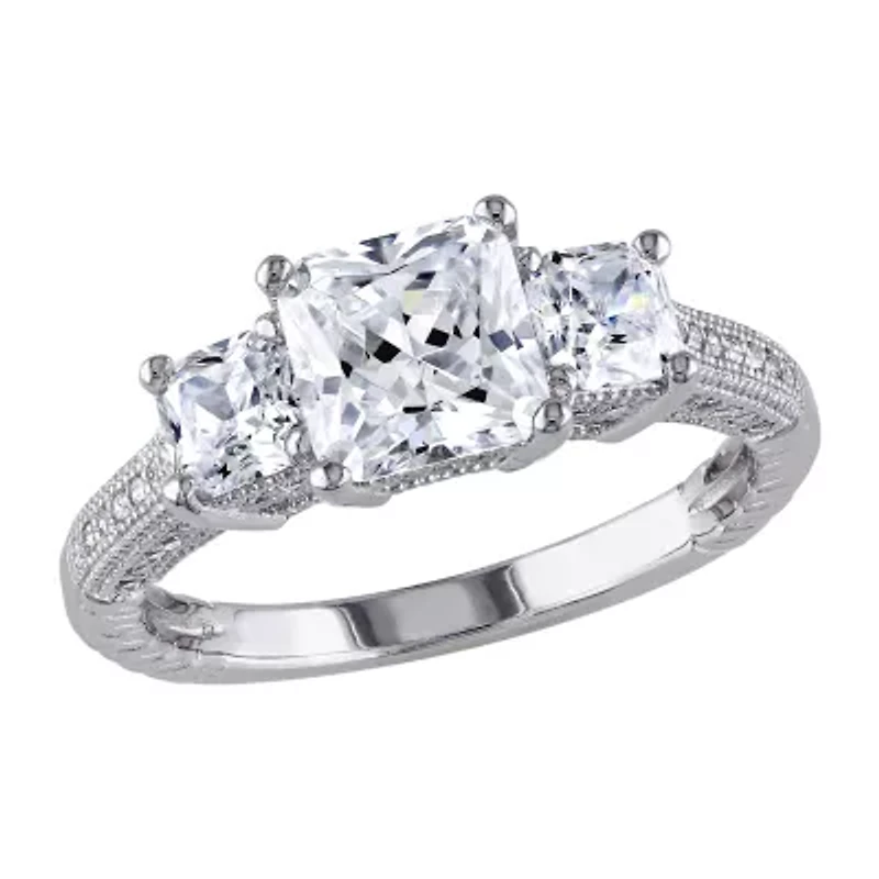 Womens 4 CT. T.W. Cubic Zirconia Sterling Silver 3-Stone Engagement Ring
