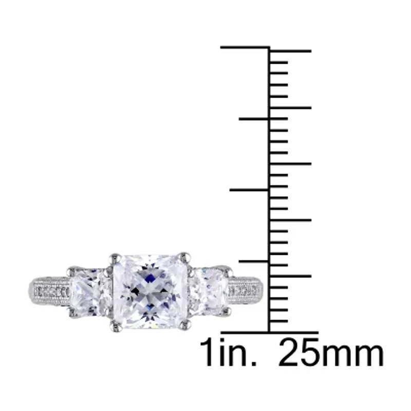 Womens 4 CT. T.W. Cubic Zirconia Sterling Silver 3-Stone Engagement Ring