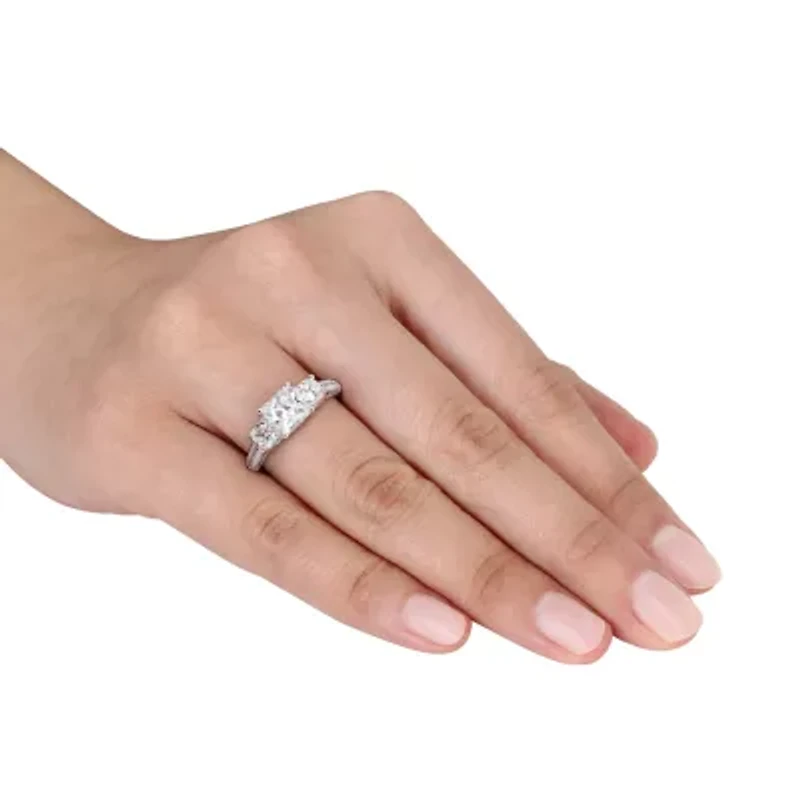 Womens 4 CT. T.W. Cubic Zirconia Sterling Silver 3-Stone Engagement Ring
