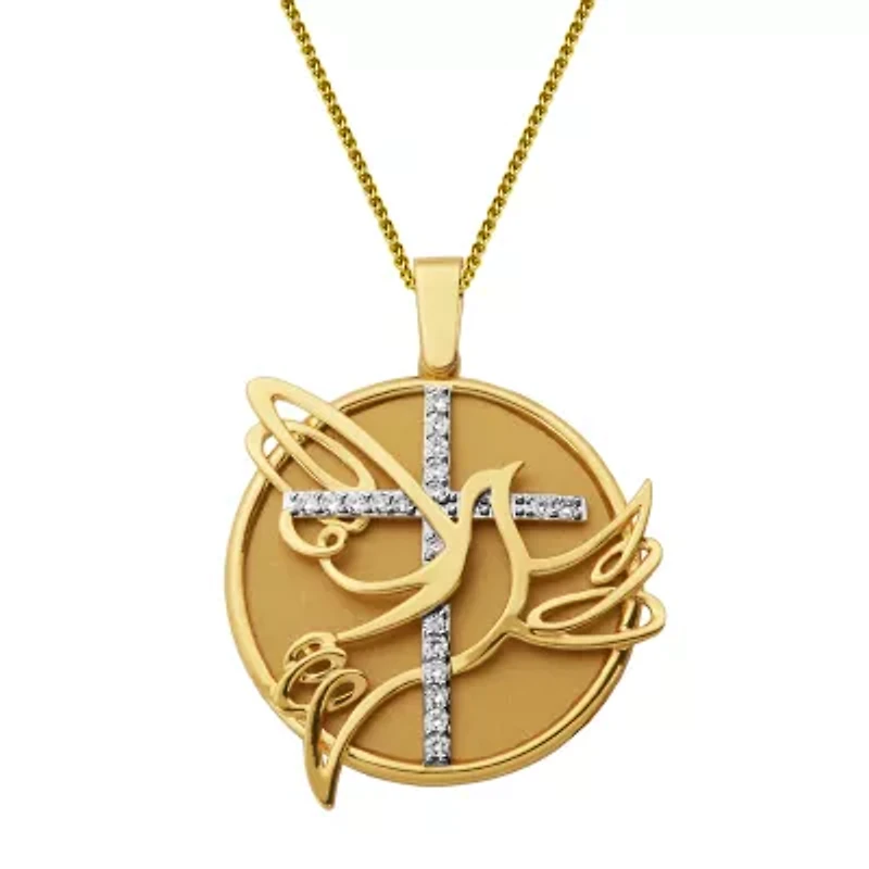 5X Magnifying Dove Womens 1 CT. T.W. Cubic Zirconia Pure Silver Over Brass Cross Pendant Necklace