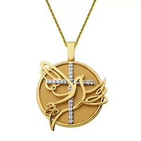 5X Magnifying Dove Womens 1 CT. T.W. Cubic Zirconia Pure Silver Over Brass Cross Pendant Necklace