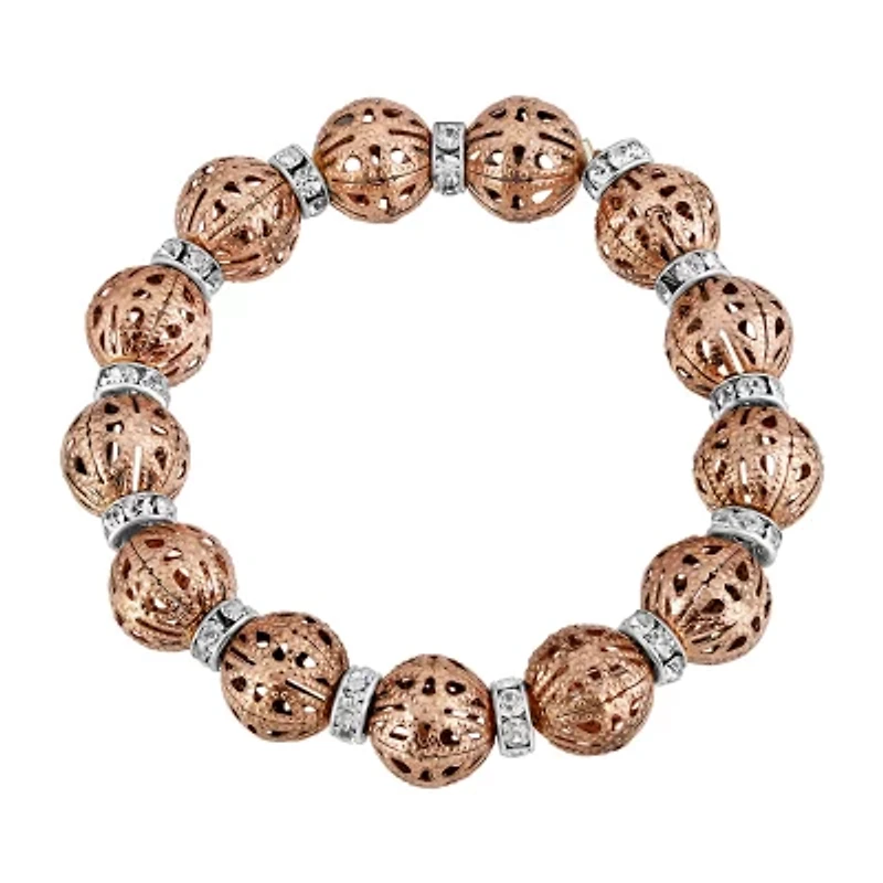 1928 Rose Gold Tone Womens Crystal Stretch Bracelet