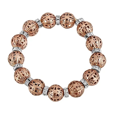 1928 Rose Gold Tone Womens Crystal Stretch Bracelet
