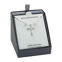 Sparkle Allure Womens 1 1/4 CT. T.W. Crystal Pure Silver Over Brass Cross 2-pc. Jewelry Set