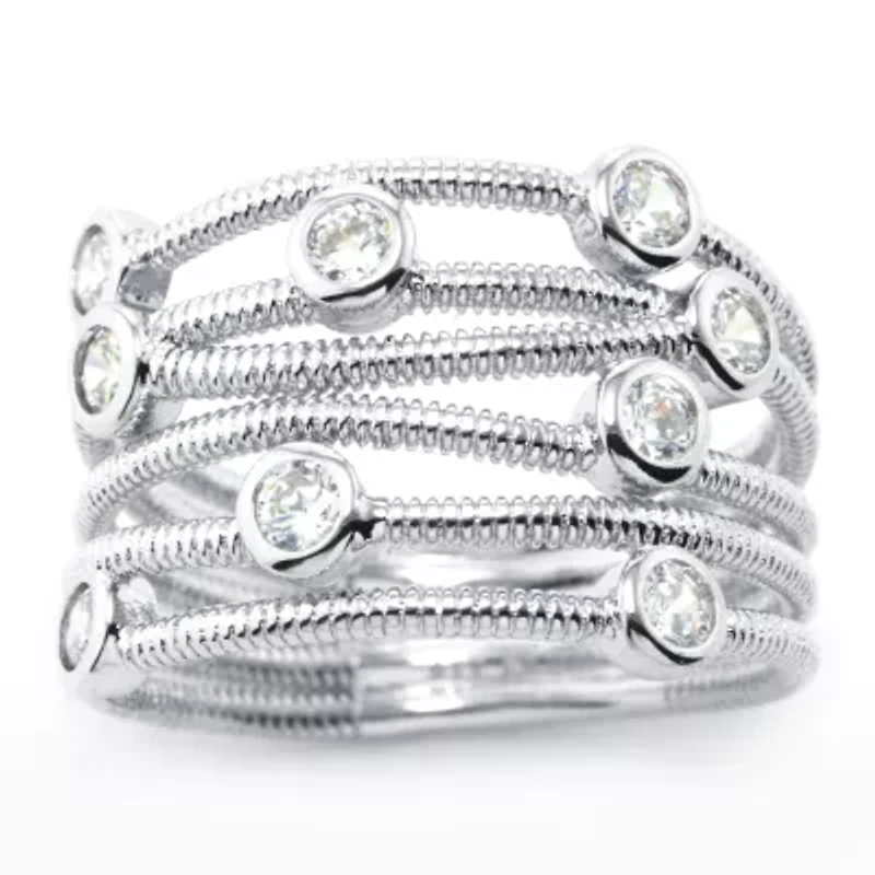 Sparkle Allure Womens Cubic Zirconia Pure Silver Over Brass Cocktail Ring