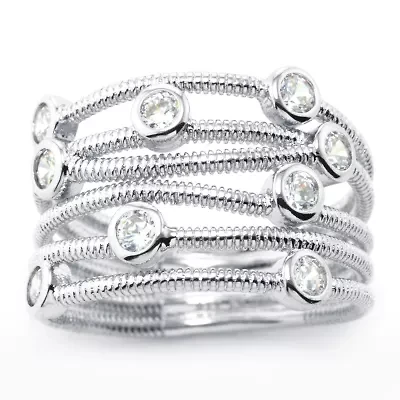 Sparkle Allure Womens Cubic Zirconia Pure Silver Over Brass Cocktail Ring