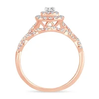 Womens 1/2 CT. T.W. Natural White Diamond 10K Gold Cushion Halo Bridal Set