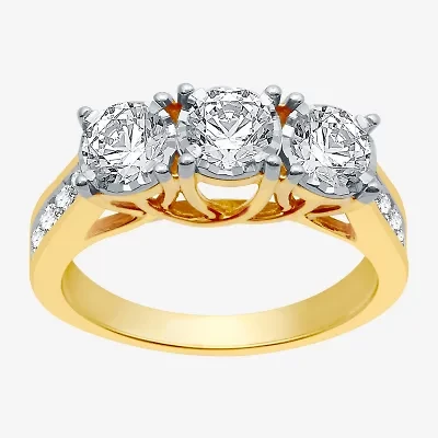 Love Lives Forever (G / Si1-Si2) Womens 1 1/2 CT. T.W. Lab Grown White Diamond 10K Gold Round 3-Stone Engagement Ring