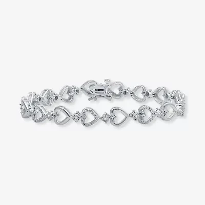 1/10 CT.T.W. Natural Diamond Heart Tennis Bracelet in Sterling SIlver