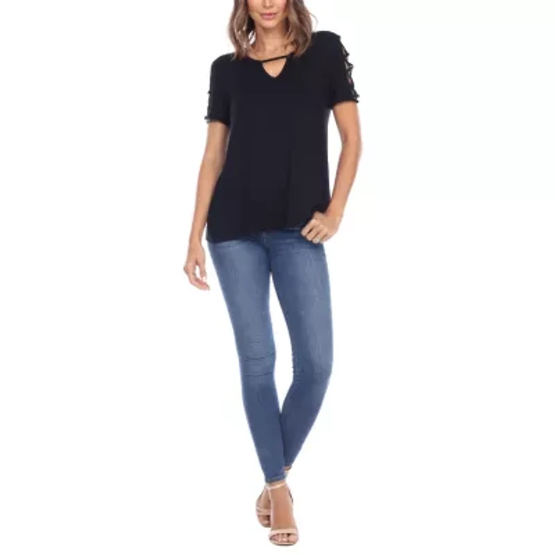 White Mark Womens Keyhole Neck Short Sleeve Tunic Top