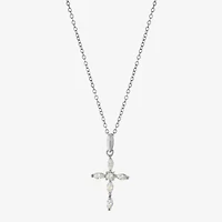 Silver Treasures Womens Cubic Zirconia Sterling Silver Cross 18 Inch Pendant Necklace