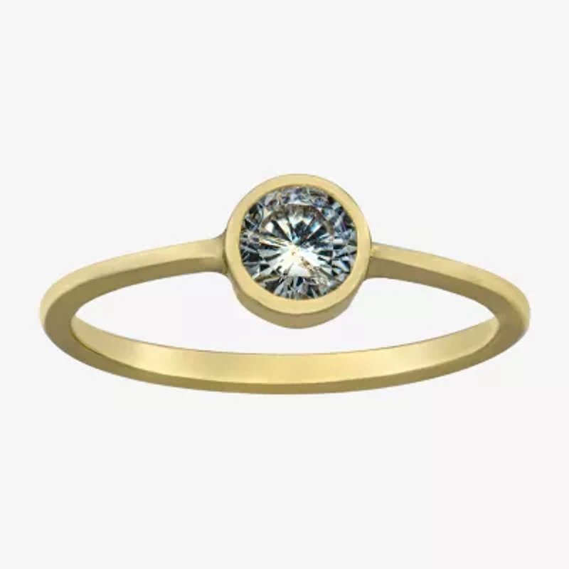 Silver Treasures Womens Cubic Zirconia 14K Gold Over Round Delicate Band