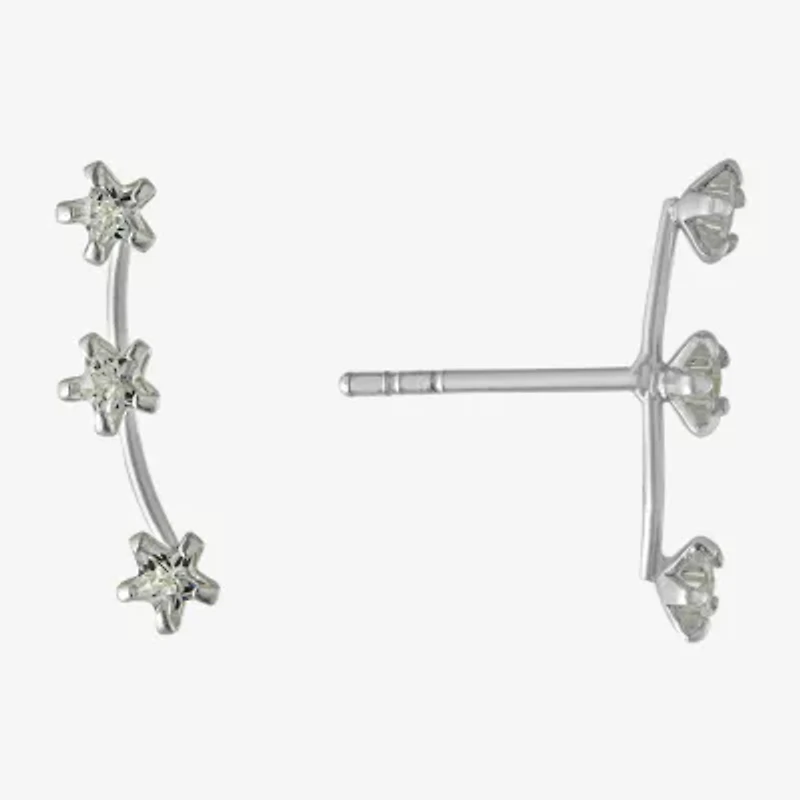 Silver Treasures Womens Cubic Zirconia Sterling Silver Star Ear Climbers