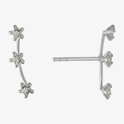 Silver Treasures Womens Cubic Zirconia Sterling Silver Star Ear Climbers