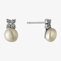 Silver Treasures White Simulated Pearl Sterling Silver 10.7mm Flower Stud Earrings