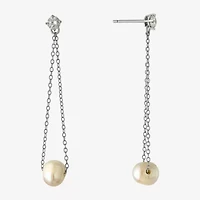 Silver Treasures Womens White Simulated Pearl Sterling Silver Drop Earrings