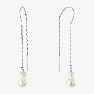 Silver Treasures Womens White Simulated Pearl Sterling Silver Moon Drop Earrings