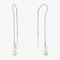 Silver Treasures Womens White Simulated Pearl Sterling Silver Moon Drop Earrings