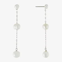 Silver Treasures Womens White Simulated Pearl Sterling Silver Drop Earrings