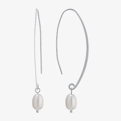 Silver Treasures Womens White Simulated Pearl Sterling Silver Drop Earrings