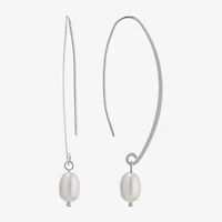 Silver Treasures Womens White Simulated Pearl Sterling Silver Drop Earrings