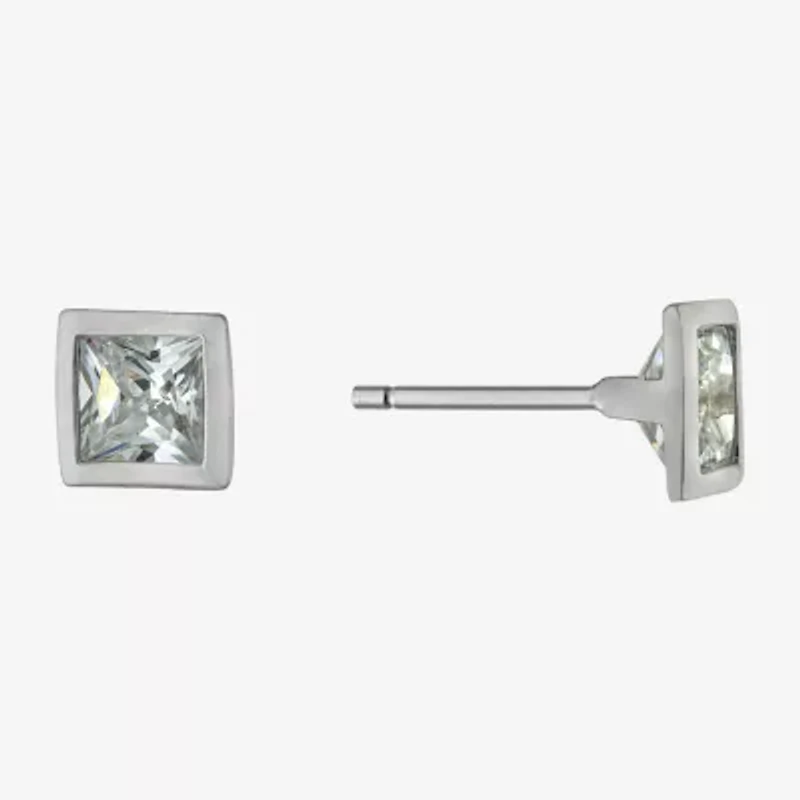 Silver Treasures Cubic Zirconia Sterling Silver 6mm Square Stud Earrings