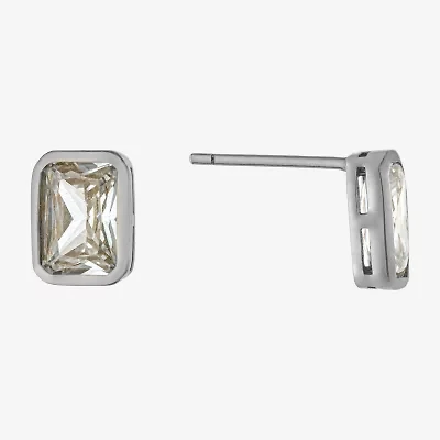 Silver Treasures Cubic Zirconia Sterling Silver 8.1mm Rectangular Stud Earrings